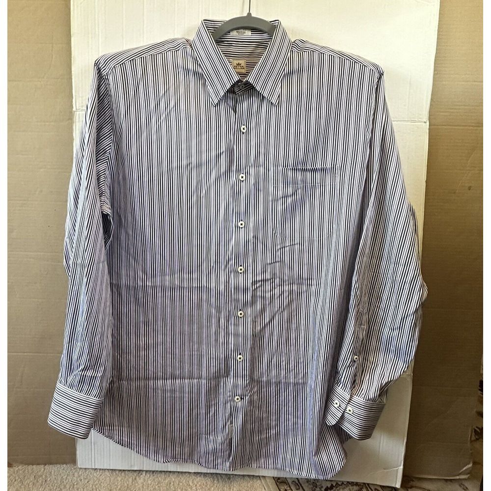 Peter Millar Dress Shirt Mens XL Black Purple‎ White Striped 100% Cotton - Picture 2 of 5
